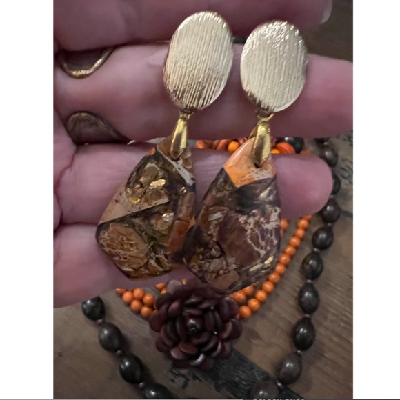 HAND CRAFTED VINTAGE SET/Natural Wood Necklaces/Bracelet & Sea Sediment Earrings - Picture 12 of 12